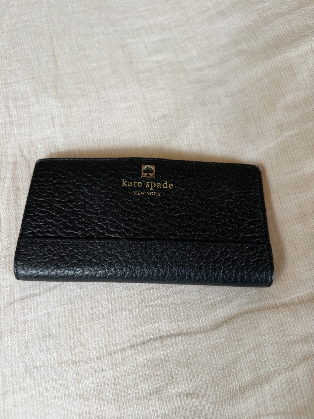 kate spade Black Pebbled Leather Card Holder with Gold Logo